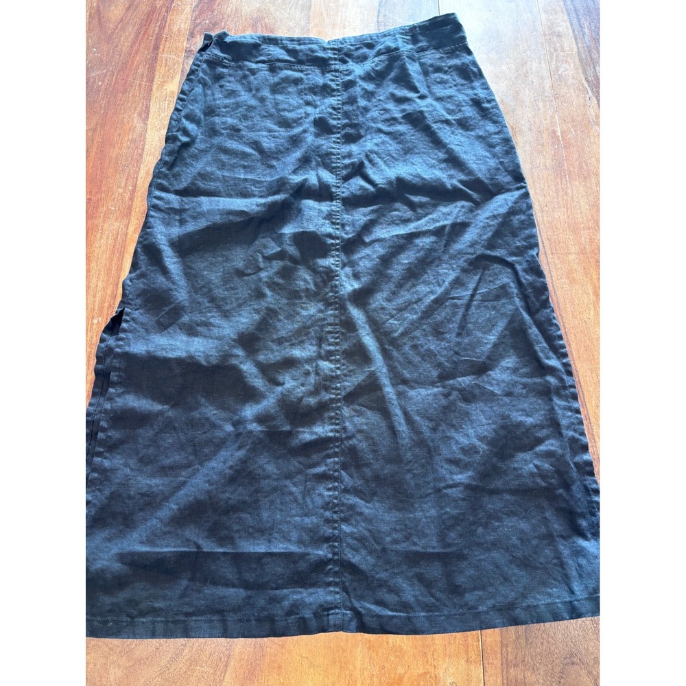 Quick Reflex linen midi skirt women L black side slit a-line casual minimalist